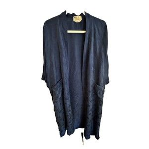 Silk Kimono Style Navy Blue Robe Women’s  L to XL Health China Missing Tie EUC